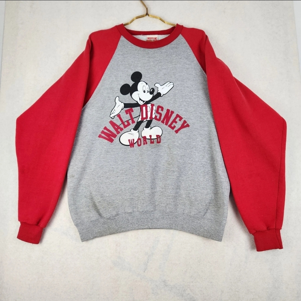 Vtg Mickey Inc Sz Large Made In USA Walt Disney World Red/Gray Crewneck Sweater